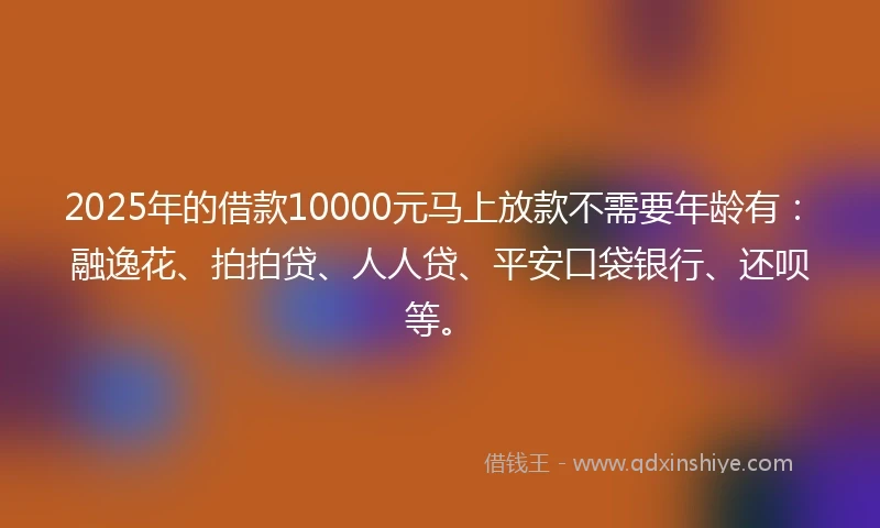 2025年的借款10000元马上放款不需要年龄有：融逸花、拍拍贷、人人贷、平安口袋银行、还呗等。
