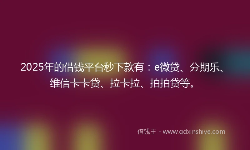 2025年的借钱平台秒下款有：e微贷、分期乐、维信卡卡贷、拉卡拉、拍拍贷等。