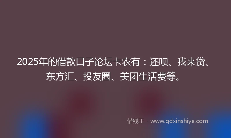2025年的借款口子论坛卡农有：还呗、我来贷、东方汇、投友圈、美团生活费等。