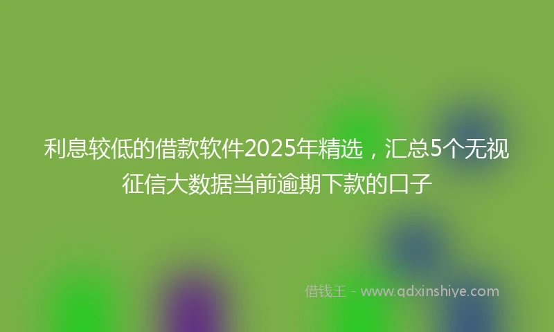 利息较低的借款软件2025年精选，汇总5个无视征信大数据当前逾期下款的口子