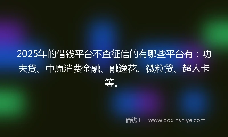 2025年的借钱平台不查征信的有哪些平台有：功夫贷、中原消费金融、融逸花、微粒贷、超人卡等。