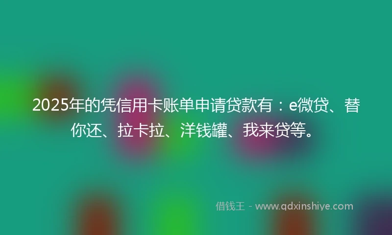2025年的凭信用卡账单申请贷款有：e微贷、替你还、拉卡拉、洋钱罐、我来贷等。