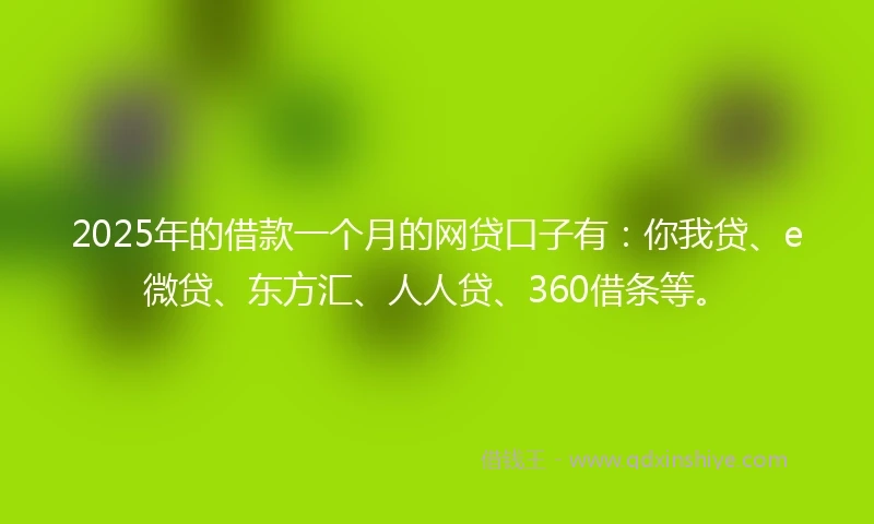 2025年的借款一个月的网贷口子有：你我贷、e微贷、东方汇、人人贷、360借条等。