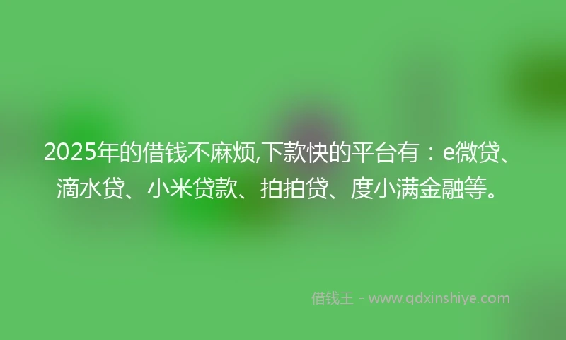 2025年的借钱不麻烦,下款快的平台有：e微贷、滴水贷、小米贷款、拍拍贷、度小满金融等。