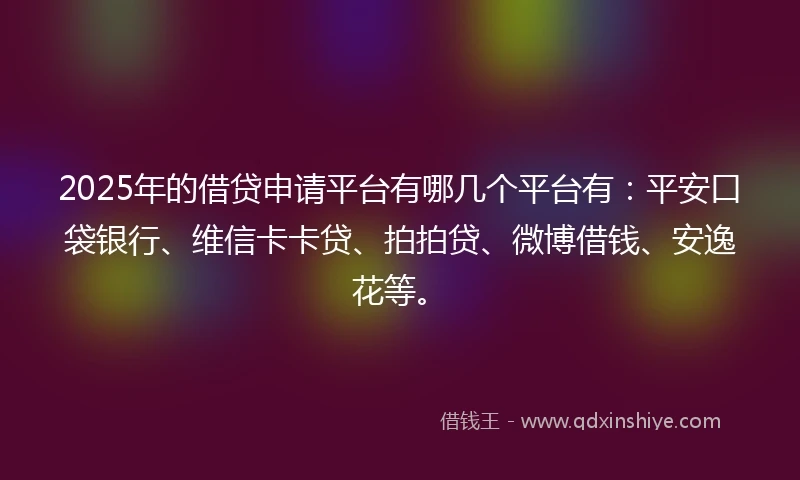2025年的借贷申请平台有哪几个平台有：平安口袋银行、维信卡卡贷、拍拍贷、微博借钱、安逸花等。