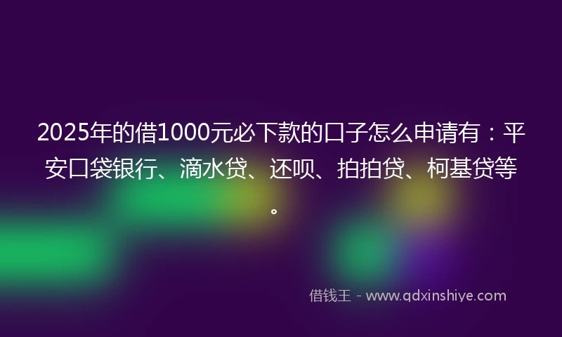 2025年的借1000元必下款的口子怎么申请有：平安口袋银行、滴水贷、还呗、拍拍贷、柯基贷等。
