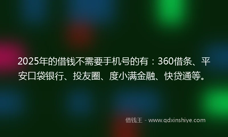 2025年的借钱不需要手机号的有：360借条、平安口袋银行、投友圈、度小满金融、快贷通等。