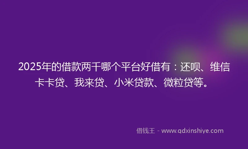 2025年的借款两千哪个平台好借有:还呗、维信卡卡贷、我来贷、小米贷款、微粒贷等。