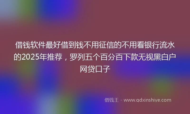 借钱软件最好借到钱不用征信的不用看银行流水的2025年推荐，罗列五个百分百下款无视黑白户网贷口子