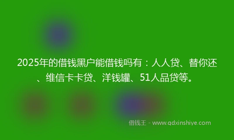 2025年的借钱黑户能借钱吗有：人人贷、替你还、维信卡卡贷、洋钱罐、51人品贷等。