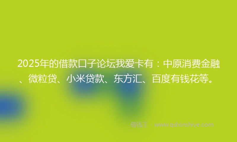 2025年的借款口子论坛我爱卡有：中原消费金融、微粒贷、小米贷款、东方汇、百度有钱花等。