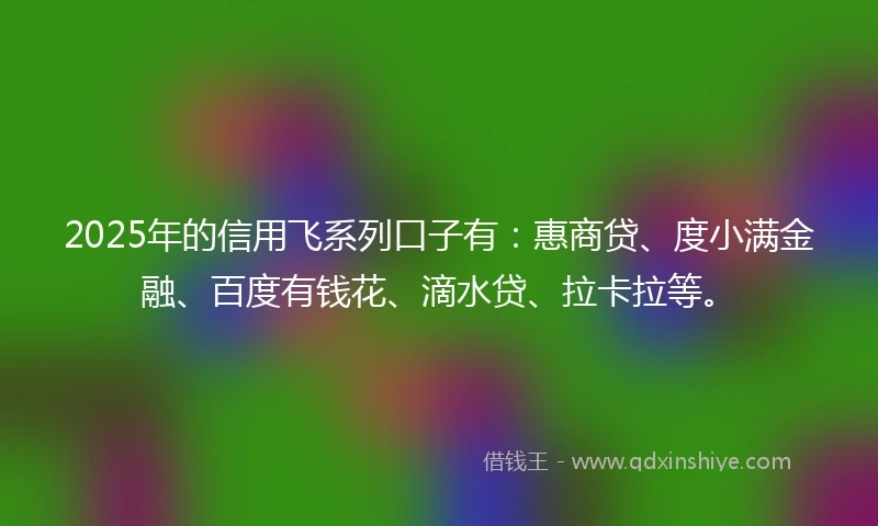 2025年的信用飞系列口子有：惠商贷、度小满金融、百度有钱花、滴水贷、拉卡拉等。