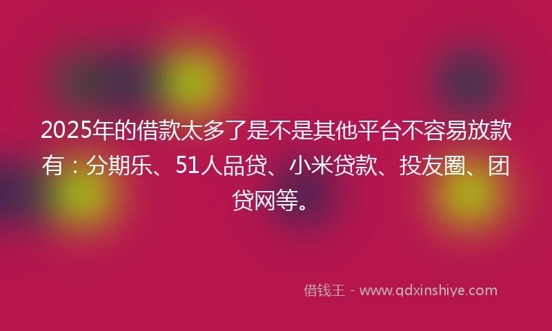 2025年的借款太多了是不是其他平台不容易放款有：分期乐、51人品贷、小米贷款、投友圈、团贷网等。