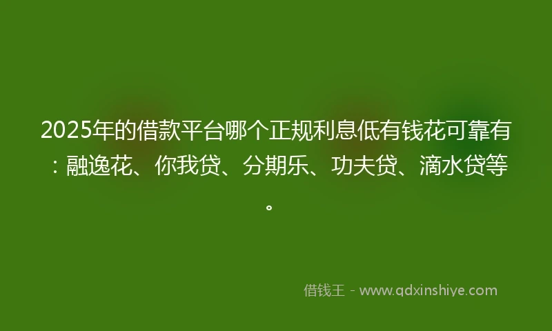 2025年的借款平台哪个正规利息低有钱花可靠有：融逸花、你我贷、分期乐、功夫贷、滴水贷等。