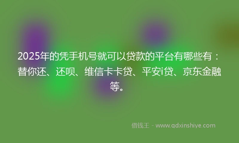 2025年的凭手机号就可以贷款的平台有哪些有：替你还、还呗、维信卡卡贷、平安i贷、京东金融等。