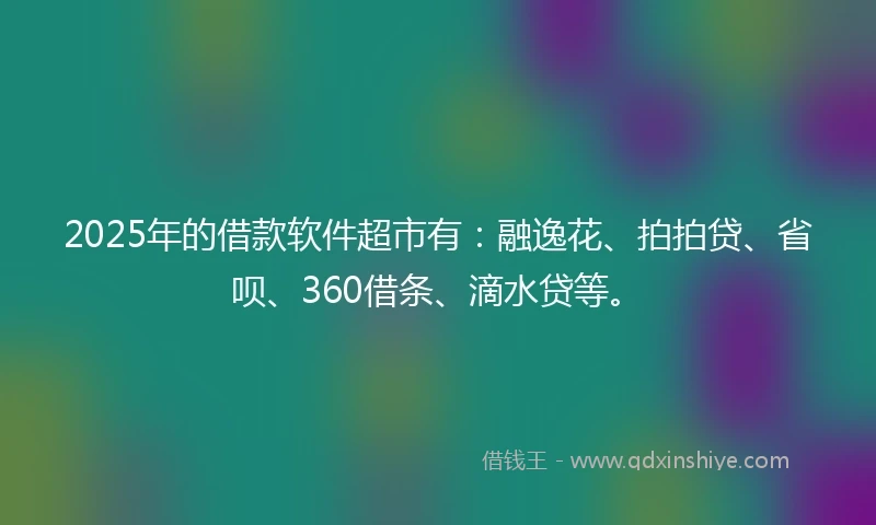 2025年的借款软件超市有：融逸花、拍拍贷、省呗、360借条、滴水贷等。