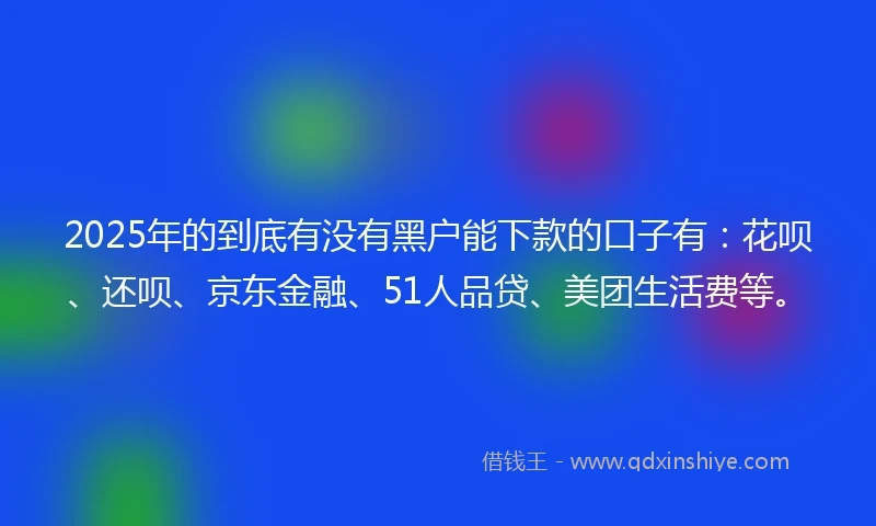 2025年的到底有没有黑户能下款的口子有：花呗、还呗、京东金融、51人品贷、美团生活费等。
