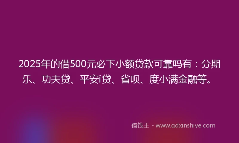 2025年的借500元必下小额贷款可靠吗有：分期乐、功夫贷、平安i贷、省呗、度小满金融等。