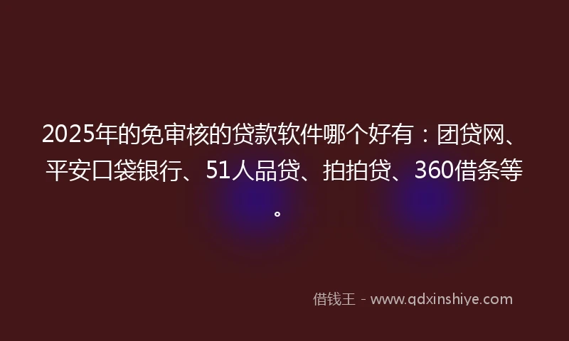 2025年的免审核的贷款软件哪个好有：团贷网、平安口袋银行、51人品贷、拍拍贷、360借条等。