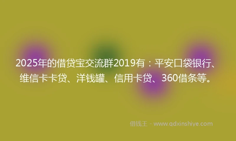 2025年的借贷宝交流群2019有：平安口袋银行、维信卡卡贷、洋钱罐、信用卡贷、360借条等。