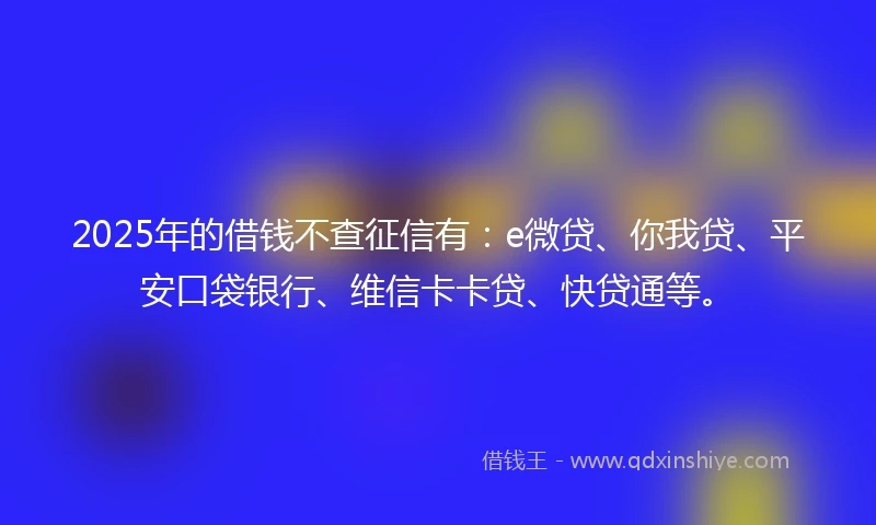 2025年的借钱不查征信有：e微贷、你我贷、平安口袋银行、维信卡卡贷、快贷通等。