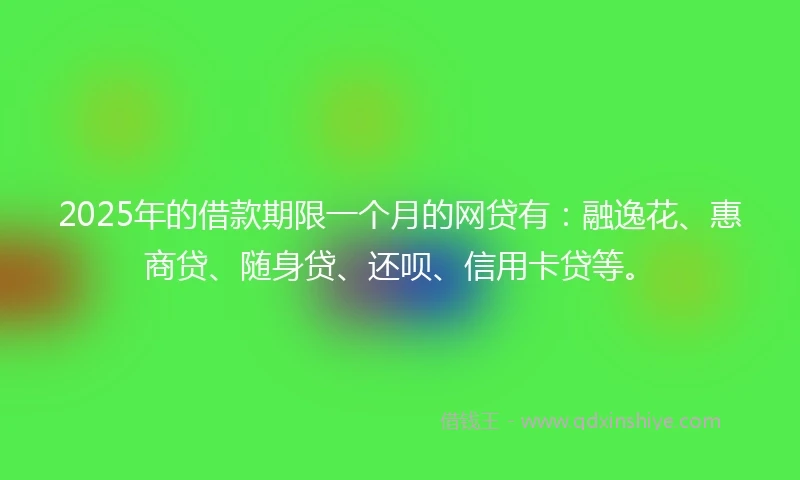 2025年的借款期限一个月的网贷有：融逸花、惠商贷、随身贷、还呗、信用卡贷等。