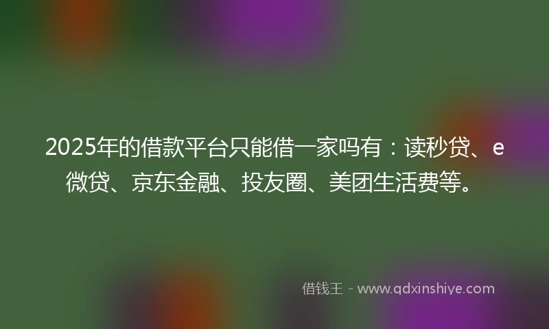 2025年的借款平台只能借一家吗有:读秒贷、e微贷、京东金融、投友圈、美团生活费等。