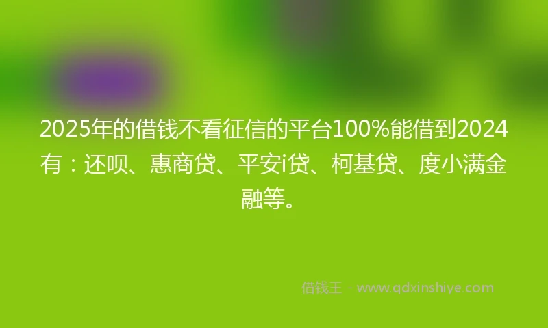 2025年的借钱不看征信的平台100%能借到2024有：还呗、惠商贷、平安i贷、柯基贷、度小满金融等。