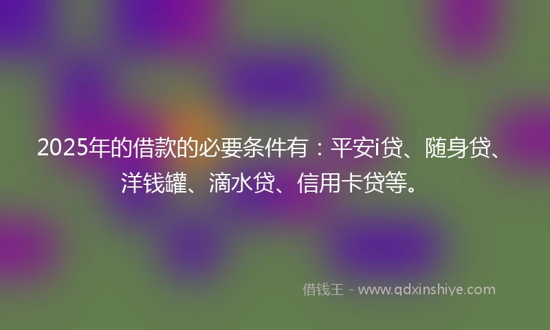 2025年的借款的必要条件有：平安i贷、随身贷、洋钱罐、滴水贷、信用卡贷等。