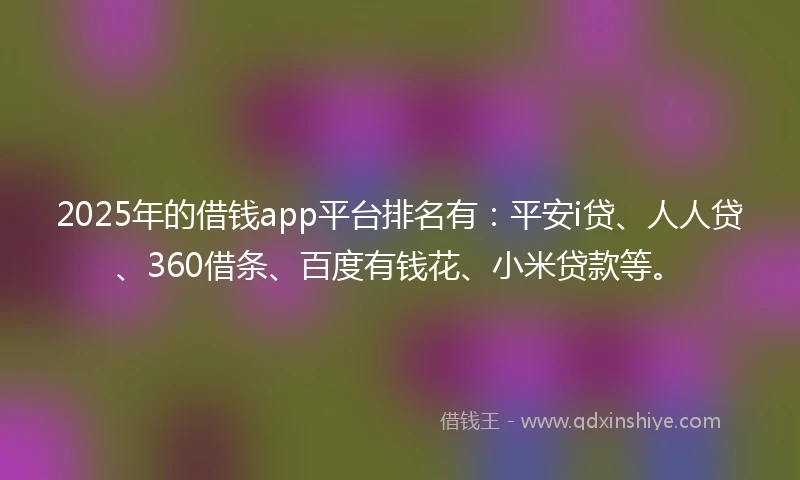 2025年的借钱app平台排名有：平安i贷、人人贷、360借条、百度有钱花、小米贷款等。