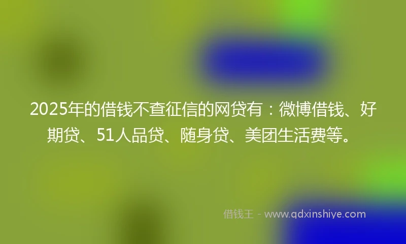 2025年的借钱不查征信的网贷有：微博借钱、好期贷、51人品贷、随身贷、美团生活费等。