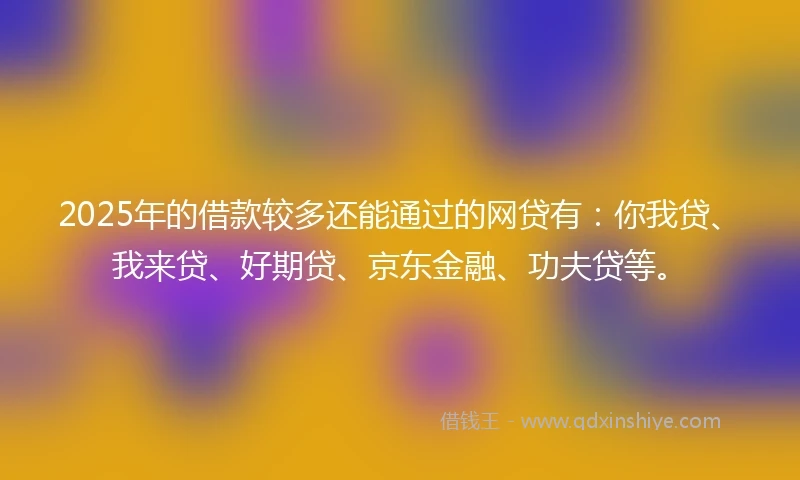 2025年的借款较多还能通过的网贷有：你我贷、我来贷、好期贷、京东金融、功夫贷等。