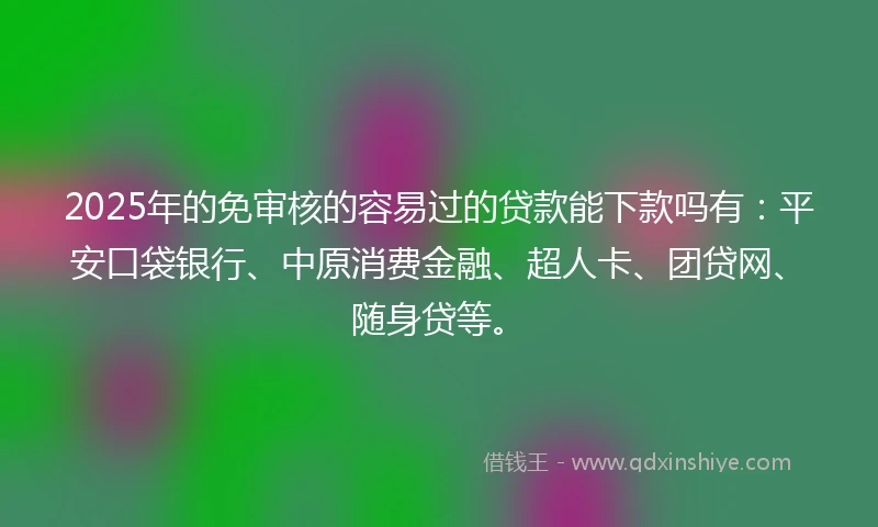 2025年的免审核的容易过的贷款能下款吗有：平安口袋银行、中原消费金融、超人卡、团贷网、随身贷等。