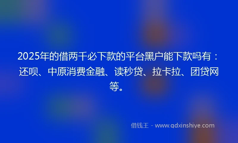 2025年的借两千必下款的平台黑户能下款吗有：还呗、中原消费金融、读秒贷、拉卡拉、团贷网等。