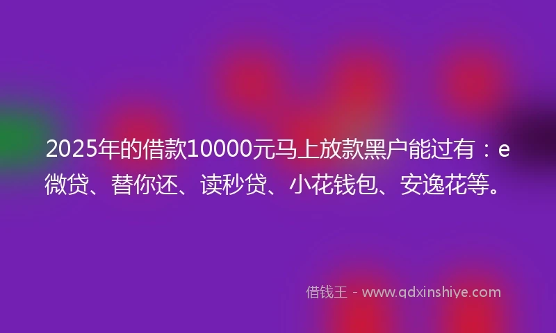 2025年的借款10000元马上放款黑户能过有：e微贷、替你还、读秒贷、小花钱包、安逸花等。