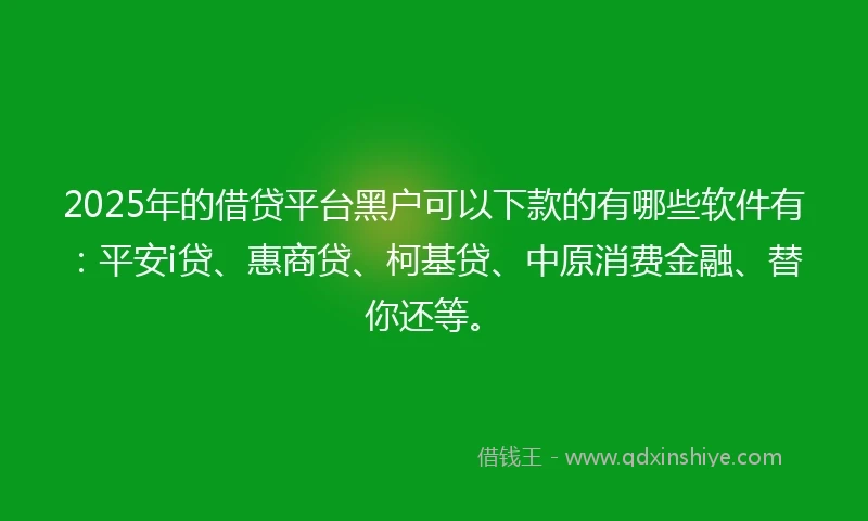 2025年的借贷平台黑户可以下款的有哪些软件有：平安i贷、惠商贷、柯基贷、中原消费金融、替你还等。