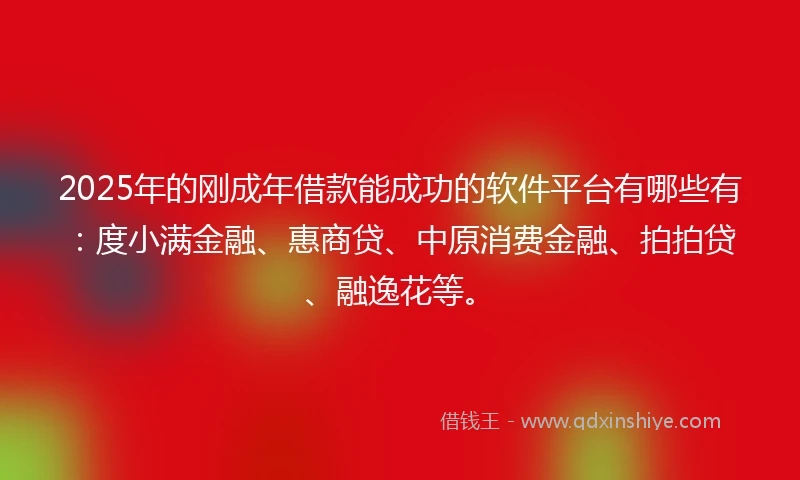 2025年的刚成年借款能成功的软件平台有哪些有：度小满金融、惠商贷、中原消费金融、拍拍贷、融逸花等。