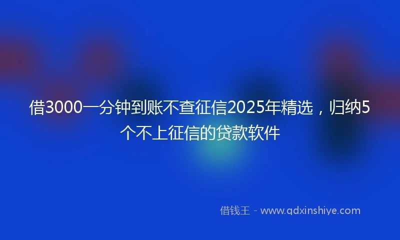 借3000一分钟到账不查征信2025年精选，归纳5个不上征信的贷款软件