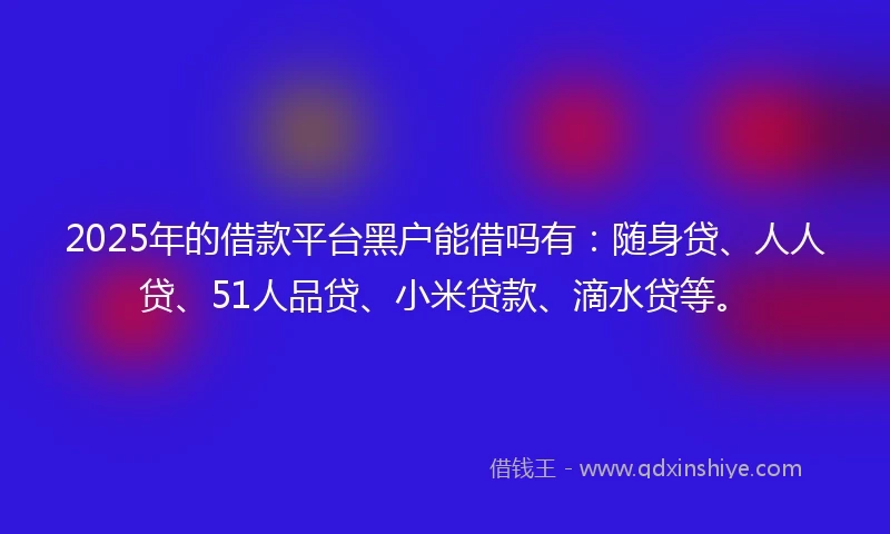 2025年的借款平台黑户能借吗有：随身贷、人人贷、51人品贷、小米贷款、滴水贷等。