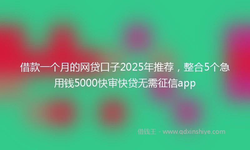 借款一个月的网贷口子2025年推荐，整合5个急用钱5000快审快贷无需征信app
