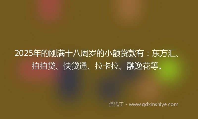 2025年的刚满十八周岁的小额贷款有：东方汇、拍拍贷、快贷通、拉卡拉、融逸花等。