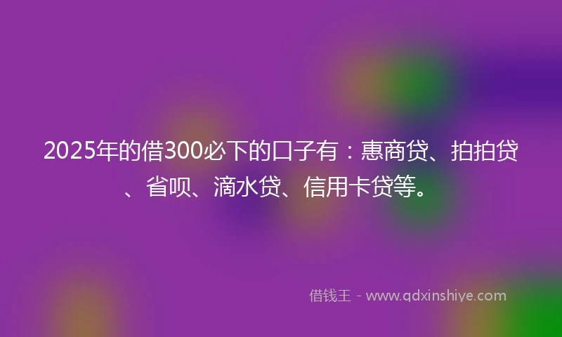 2025年的借300必下的口子有：惠商贷、拍拍贷、省呗、滴水贷、信用卡贷等。