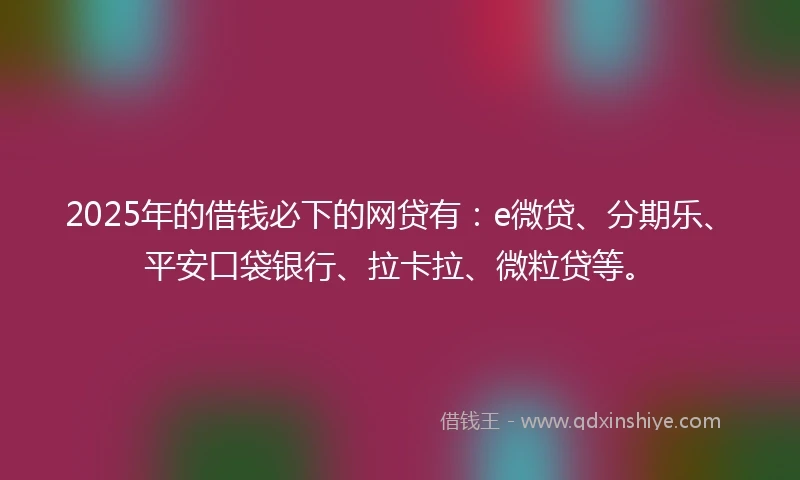 2025年的借钱必下的网贷有：e微贷、分期乐、平安口袋银行、拉卡拉、微粒贷等。