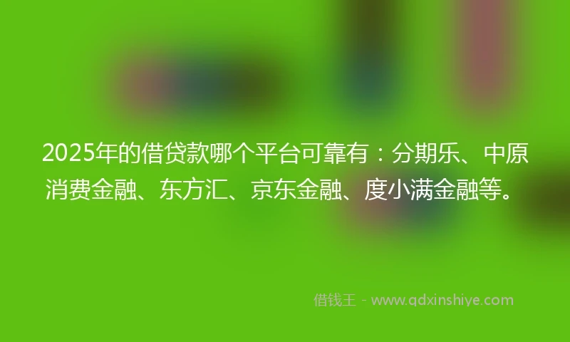 2025年的借贷款哪个平台可靠有：分期乐、中原消费金融、东方汇、京东金融、度小满金融等。