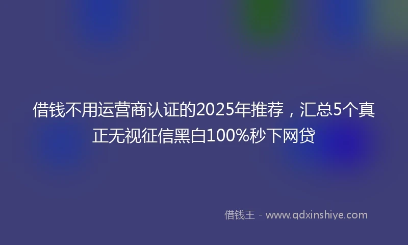 借钱不用运营商认证的2025年推荐，汇总5个真正无视征信黑白100%秒下网贷