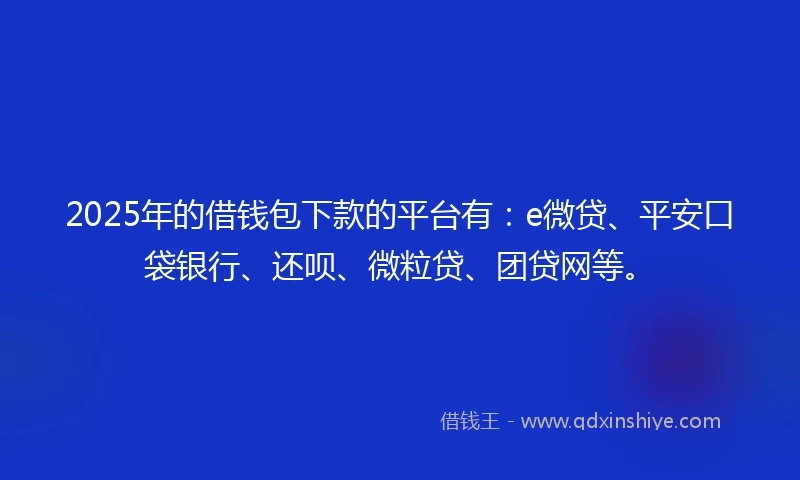 2025年的借钱包下款的平台有：e微贷、平安口袋银行、还呗、微粒贷、团贷网等。