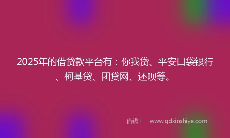 2025年的借贷款平台有：你我贷、平安口袋银行、柯基贷、团贷网、还呗等。