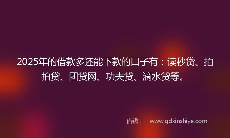2025年的借款多还能下款的口子有：读秒贷、拍拍贷、团贷网、功夫贷、滴水贷等。