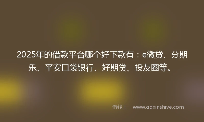 2025年的借款平台哪个好下款有：e微贷、分期乐、平安口袋银行、好期贷、投友圈等。