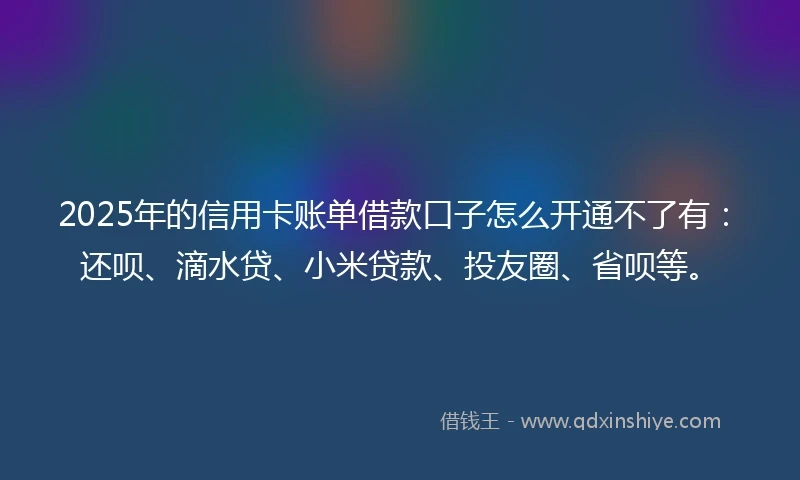2025年的信用卡账单借款口子怎么开通不了有：还呗、滴水贷、小米贷款、投友圈、省呗等。